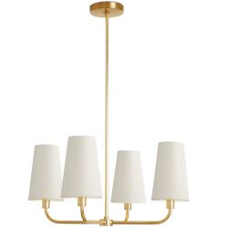 Золотая люстра “Ансель” с белыми абажурами
