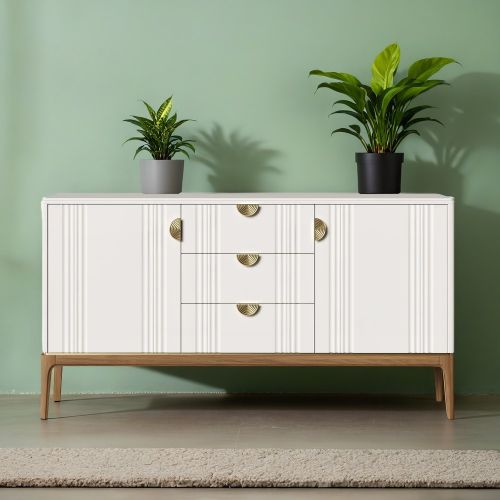 Комод широкий 3 ящика + 2 распашн. фасада М403W White