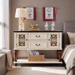 Консоль Cilan 122, античный белый, ажурные двери