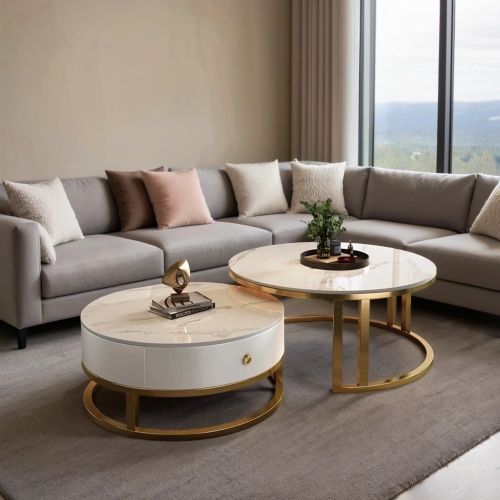 Комплект столиков WALTER FINAN белый мрамор золото