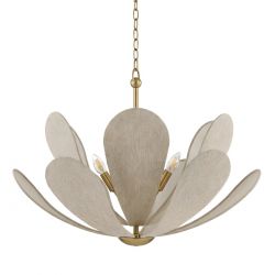 Золотистая люстра “Флэк” с бежевым абажуром