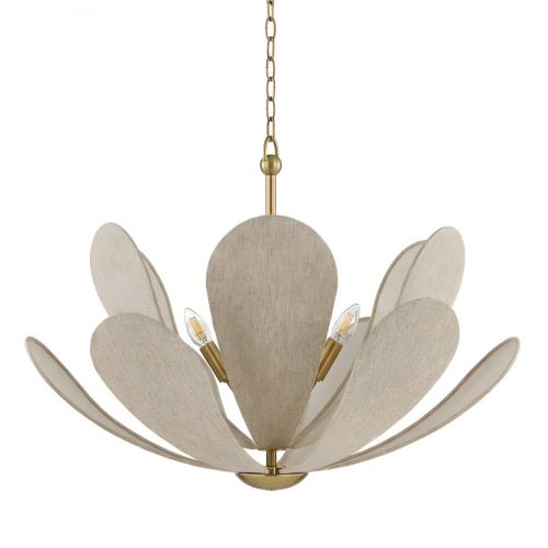 Золотистая люстра “Флэк” с бежевым абажуром
