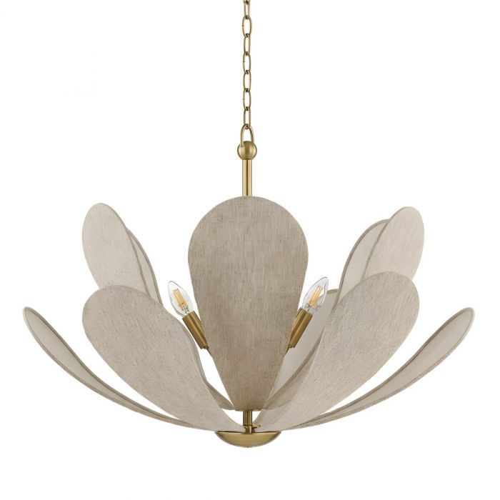 Золотистая люстра “Флэк” с бежевым абажуром