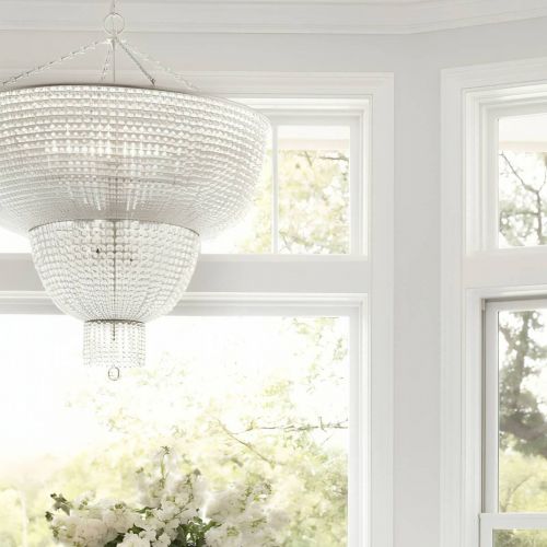 Большая серебряная люстра “Карла” со стеклянными бусами