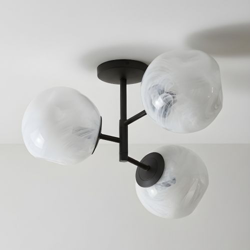 Чёрный светильник “Клауд” с плафонами с облачным узором