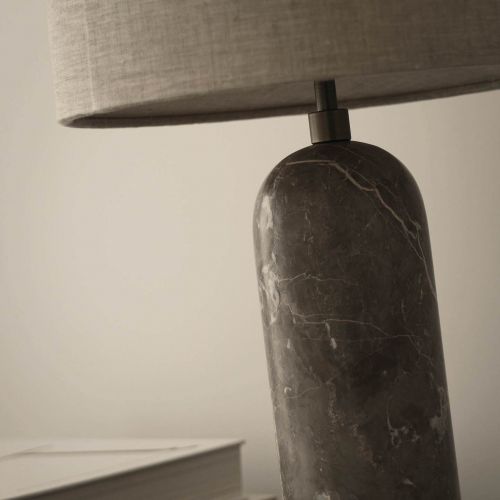 Настольная лампа “Эдвин” из серого мрамора с бежевым абажуром