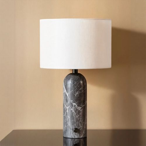 Настольная лампа “Эдвин” из серого мрамора с белым абажуром