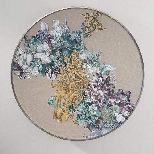 Круглая картина с росписью по ткани “Икеда”