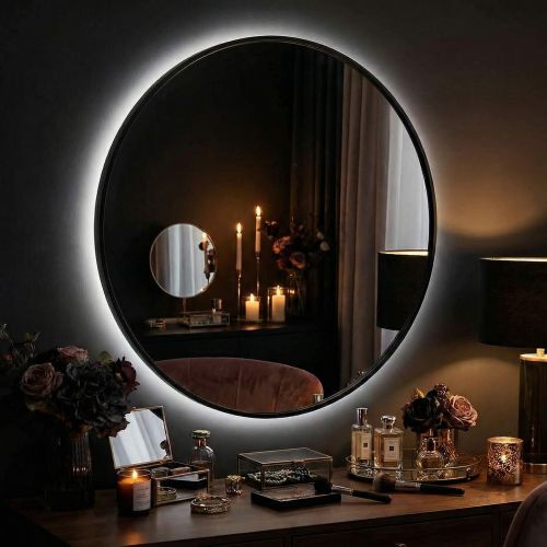 Ала (Ala) M LED Черный Зеркало с подсветкой Ø70 см