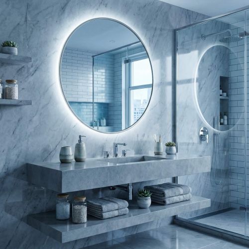 Ала (Ala) L LED Серебро Зеркало с подсветкой Ø90 см