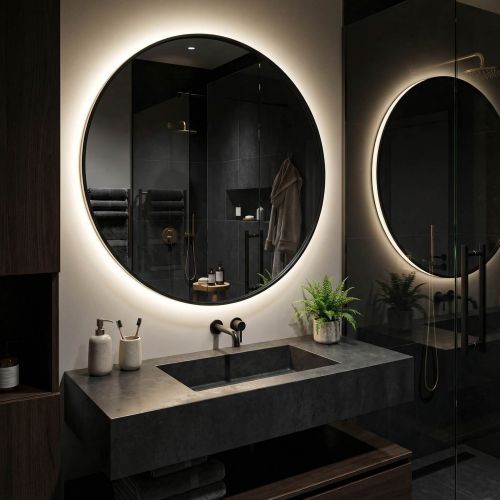 Ала (Ala) L LED Черный Зеркало с подсветкой Ø90 см