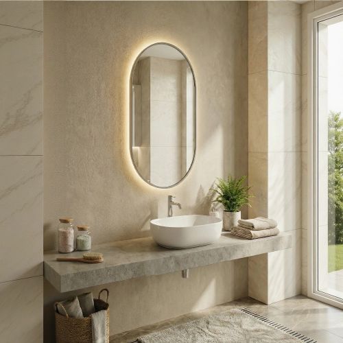 Капсула (Kapsel) S LED Серебро Зеркало с подсветкой 40*85 см