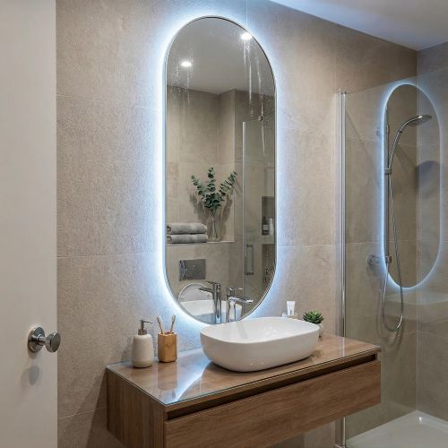 Капсула (Kapsel) L LED Серебро Зеркало с подсветкой 50*135 см