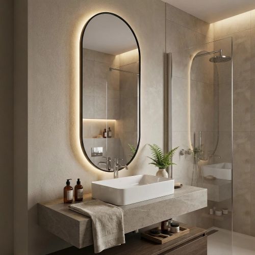 Капсула (Kapsel) L LED Черный Зеркало с подсветкой 50*135 см