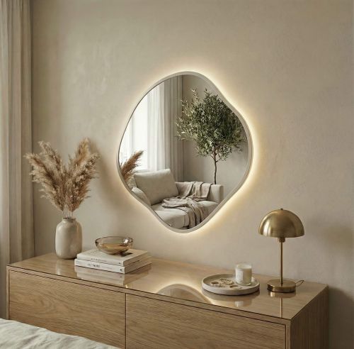 Органик (Organic) M LED Серебро Зеркало с подсветкой Ø61 см