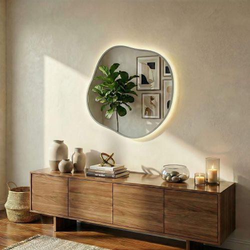 Органик (Organic) L LED Серебро Зеркало с подсветкой Ø91 см