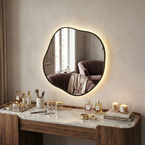 Органик (Organic) L LED Черный Зеркало с подсветкой Ø91 см