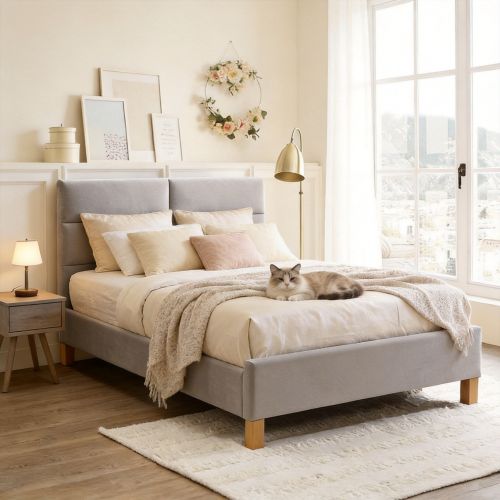 Кровать Signal SIERRA VELVET BLUVEL03 (светло-серый/дуб) 120/200