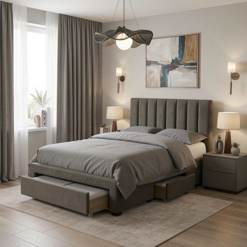 Кровать HALMAR GRACE Velvet серый, 120/200