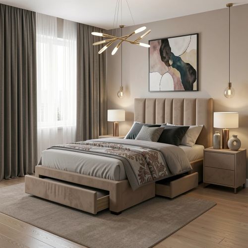 Кровать HALMAR GRACE Velvet бежевый, 120/200