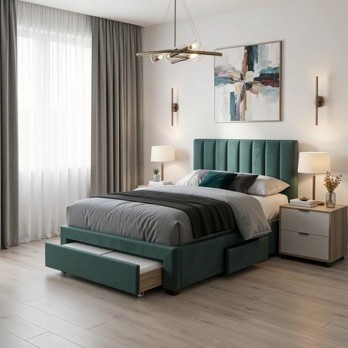 Кровать HALMAR GRACE Velvet темно-зеленый, 120/200