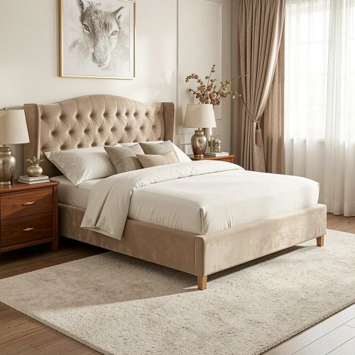Кровать Signal ASPEN VELVET BLUVEL 28 (бежевый/дуб) 160/200