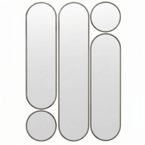 Деко (Deko mod.3) Серебро Сет из 5-ти зеркал 35*160, 2х35*125, 2хØ35см