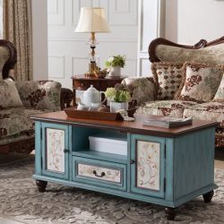 Журнальный стол Cilan, голубой с росписью