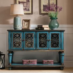 Консоль Cilan 125, ретро синий, ажурные двери