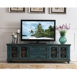 ТВ-тумба Cilan, ретро синий, ажурные двери