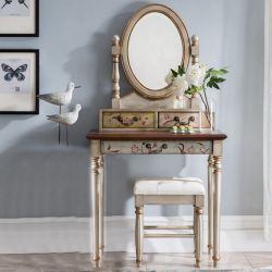 Туалетный столик Cilan серебро с пуфом