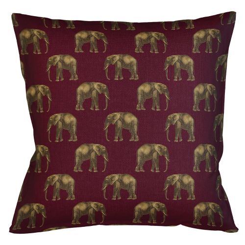 Интерьерная подушка «Группа слонов в бордовом»