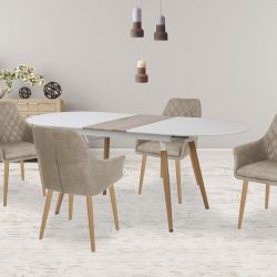 Стол обеденный Halmar CALIBER раскладной (белый матовый/дуб сан ремо)