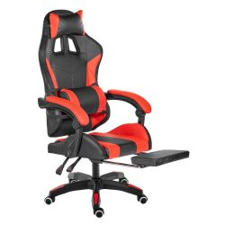 Игровое геймерское кресло Alfa Pro Vision с подножкой и RGB LED подсветкой, чёрный красный