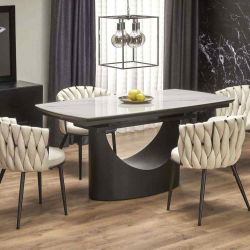 Стол обеденный Halmar OSMAN раскладной (белый мрамор/черный)