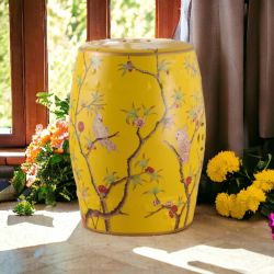 Керамический табурет желтый, Попугаи