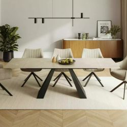 Стол обеденный Signal SALVADORE Ceramic 160 раскладной (Diamond Cream кремовый/черный мат)